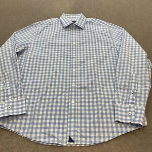 UNTUCKit Shirt Mens Medium Blue White Gingham Check Button Front Cotton